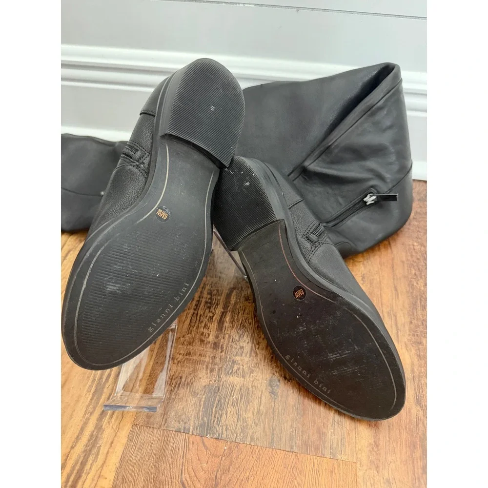 Gianni Bini Eldaa Embroidered Leather Riding Boots Black Size 6